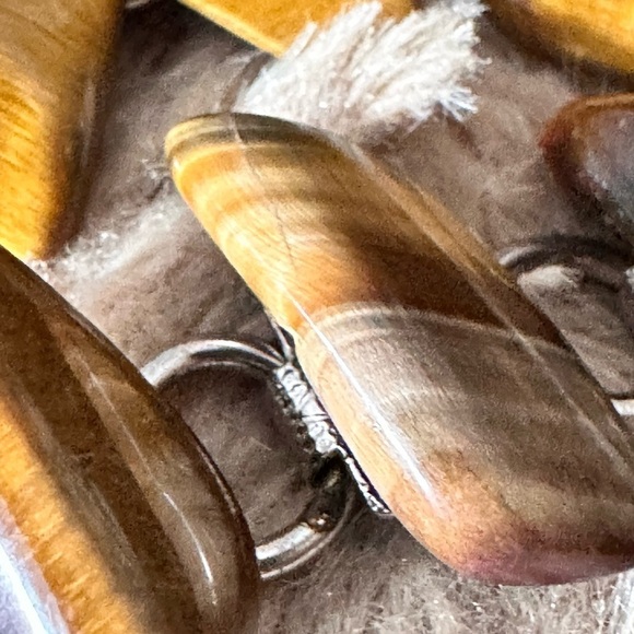 Vintage Tigers Eye Bracelet On A Linked Silver Tone Fold Over Clasp 0638 w - Picture 11 of 13